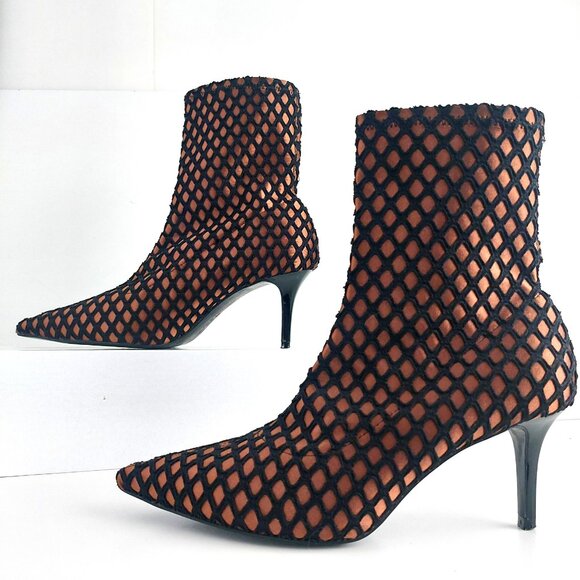 ZARA Pointed Toe Ankle Boots 7.5 Bronze Black Mesh Heels Glam Clubwear - Picture 7 of 14